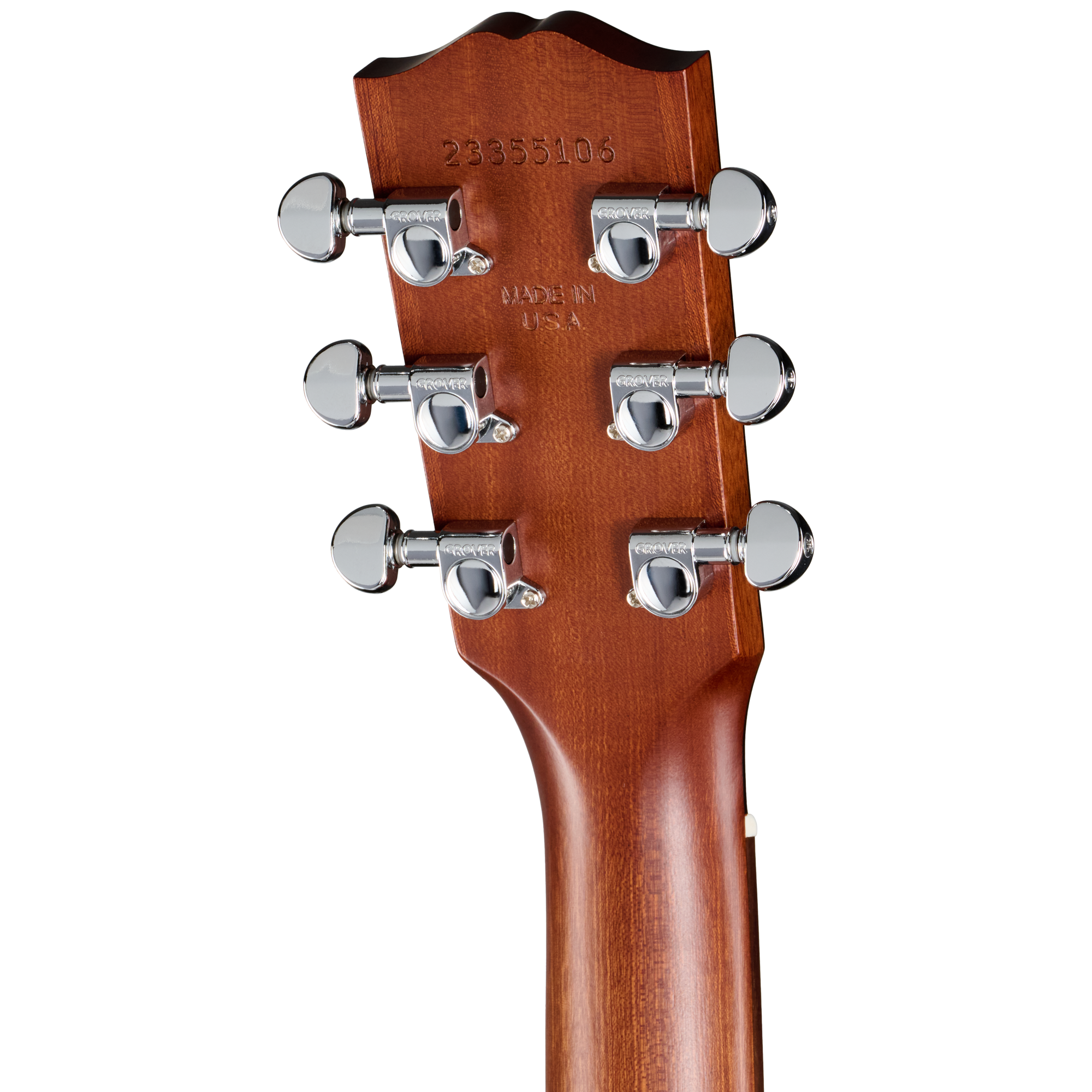 Gitarrenkopf, Holz, Mahagonifarbe, Chrommechaniken, Sechs Saiten